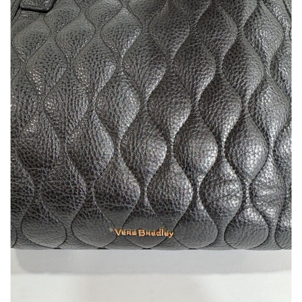 Vera Bradley Women's Tote Shoulder Bag Black Quilted Leather With Floral Pattern - Picture 9 of 12